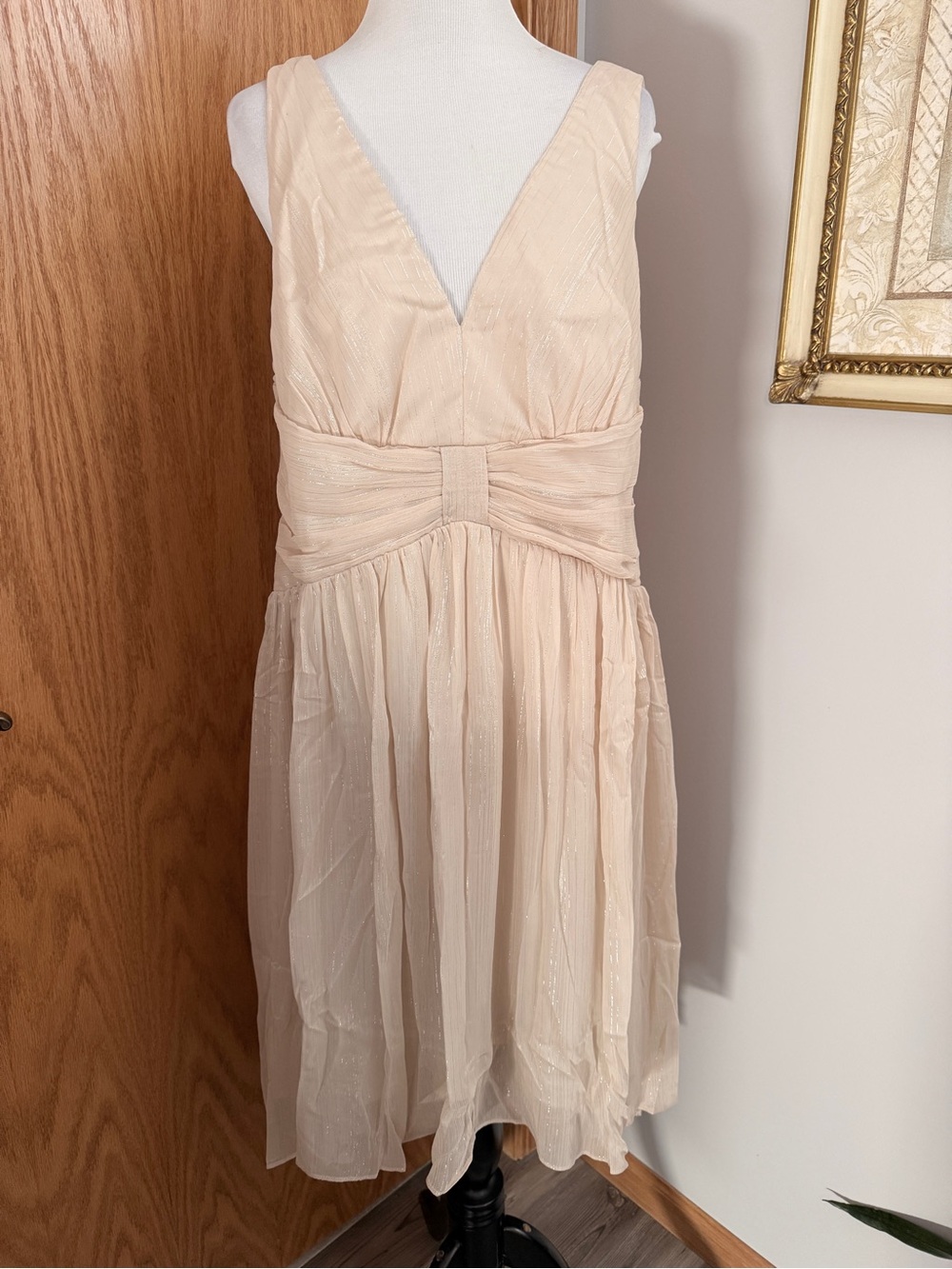 Ever Pretty Cream V-Neck Midi Dress with Waist Bow Detail